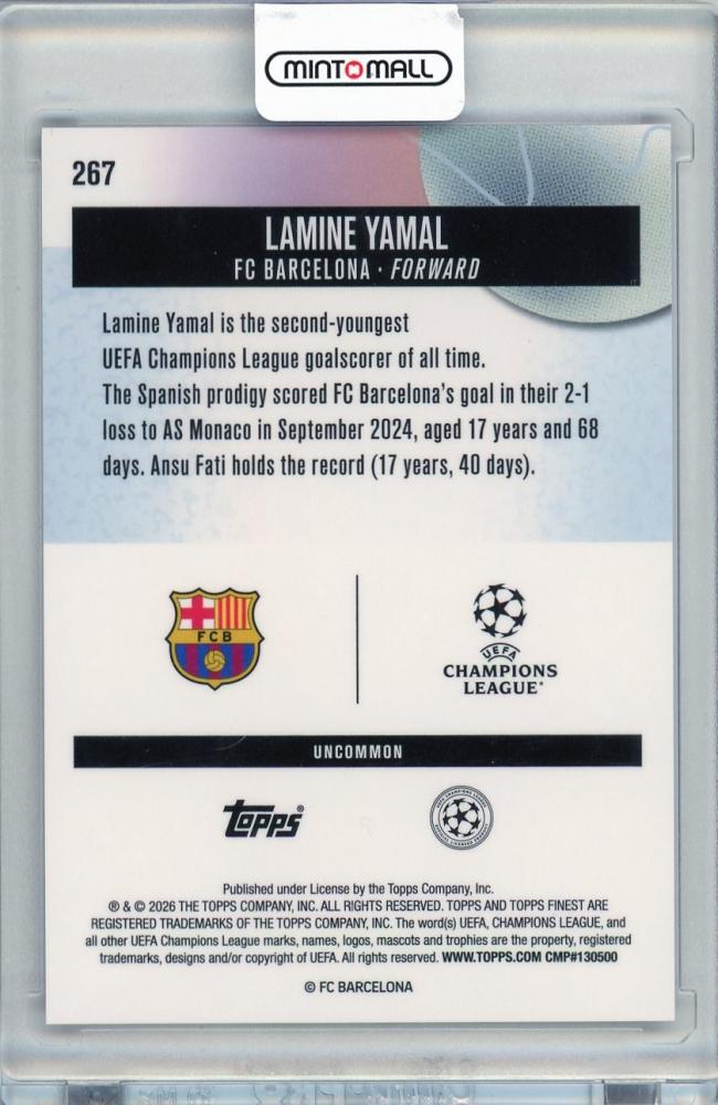 2026 TOPPS Finest UCC Lamine Yamal trading card number 26733 of 35 featuring FC Barcelona