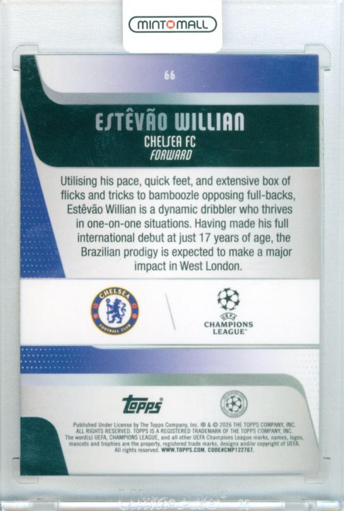2026 Topps Uefa Japan Edition Estevao Willian #66 Base Gold Foil Parallel trading card