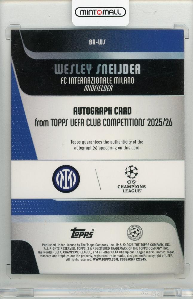 2025-26 TOPPS UEFA Wesley Sneijder Autographs Orange Inferno Foil card #BAWS05/25 FC Internazionale Milano