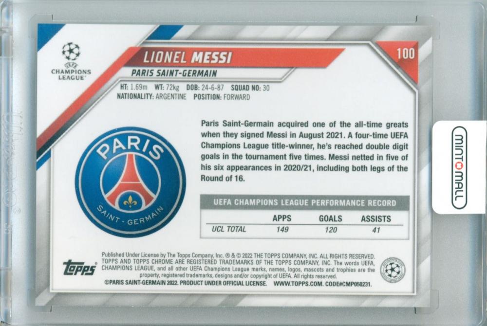 2021-22 Topps Chrome UEFA Champions League Lionel Messi #100 Base Card Paris Saint-Germain