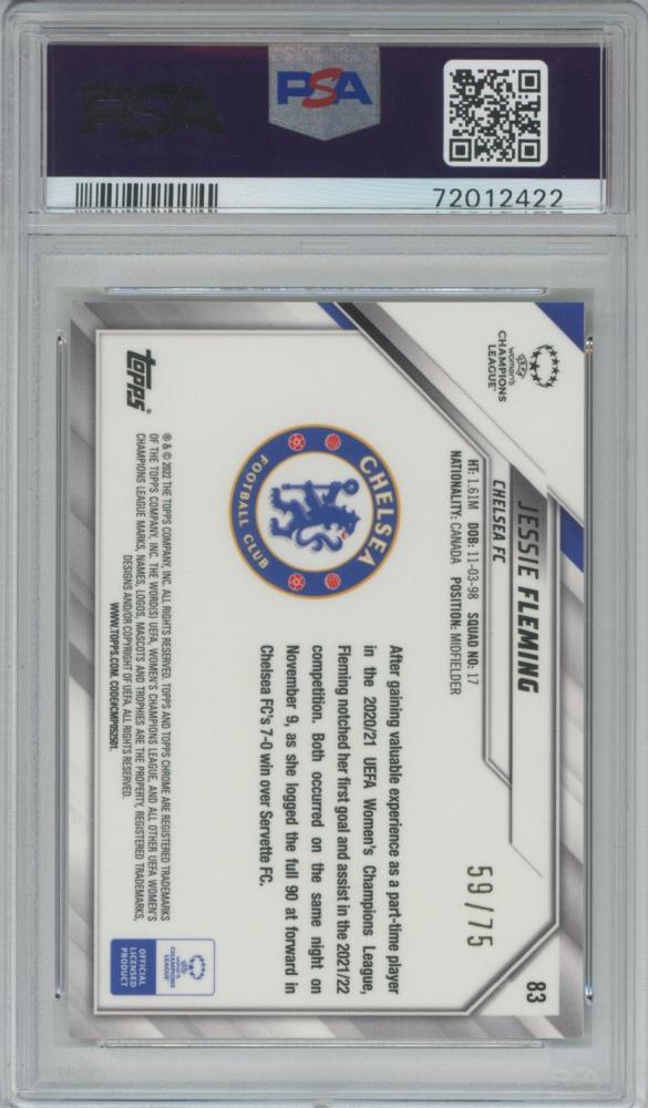 2021-22 Topps Chrome UEFA Woman game card featuring a female football player in action