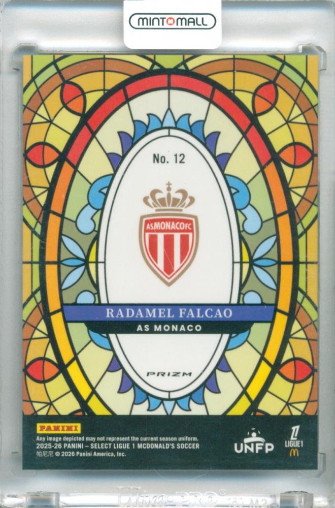 2025-26 Panini Select Ligue 1 soccer card Radamel Falcao #12 stained glass design As Monaco