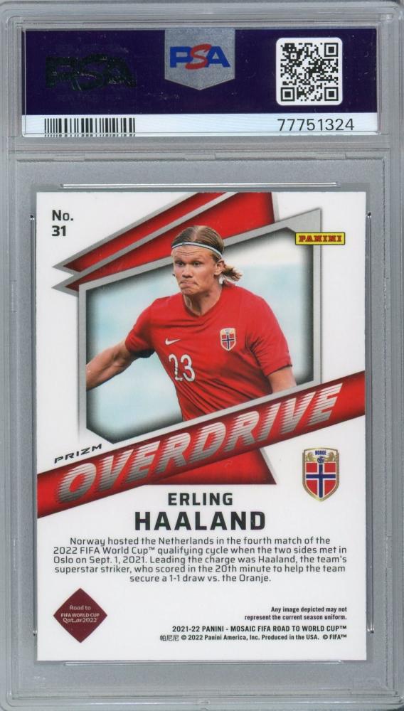 2021-22 Panini Mosaic FIFA Road to World Cup Erling Haaland Overdrive #31 PSA9 Norway trading card