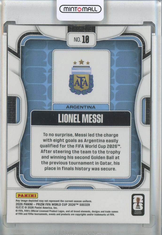 2026 Panini Prizm World Cup Lionel Messi Base Card number 10 featuring Argentina