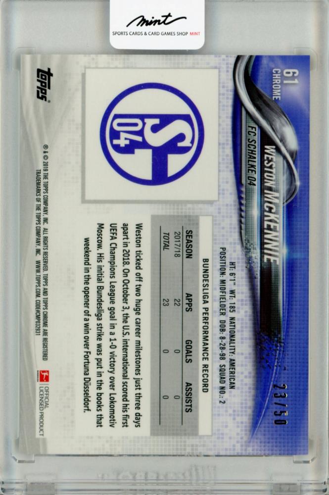 2018-19 Topps Chrome Bundesliga Weston McKennie Gold Refractors baseball card number 61 limited to 23/50