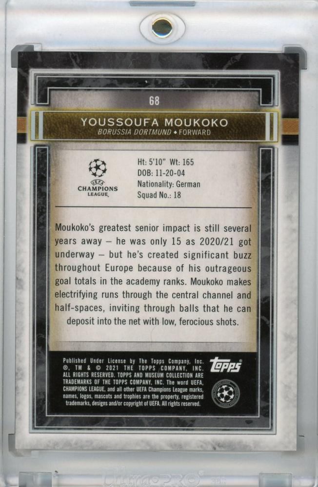 2020-21 Topps Museum Collection UEFA Champions League Youssoufa Moukoko Borussia Dortmund Base Ruby card 13 of 25