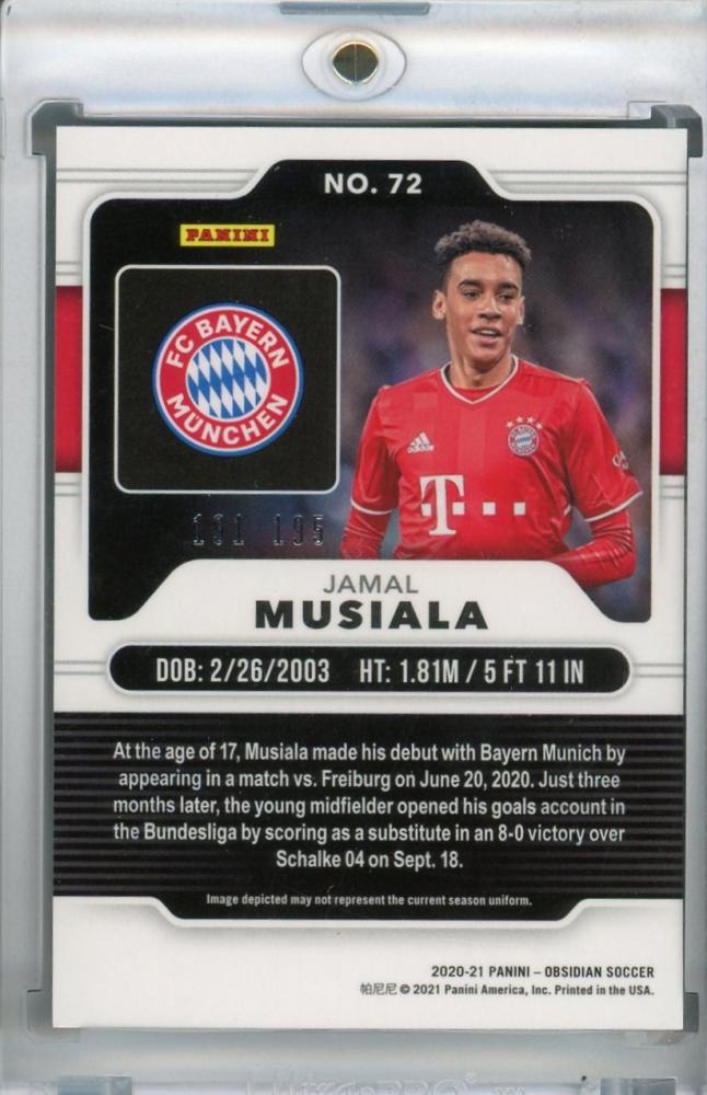 2020-21 Panini Obsidian Jamal Musiala rookie card number 191 of 195 from FC Bayern Munich
