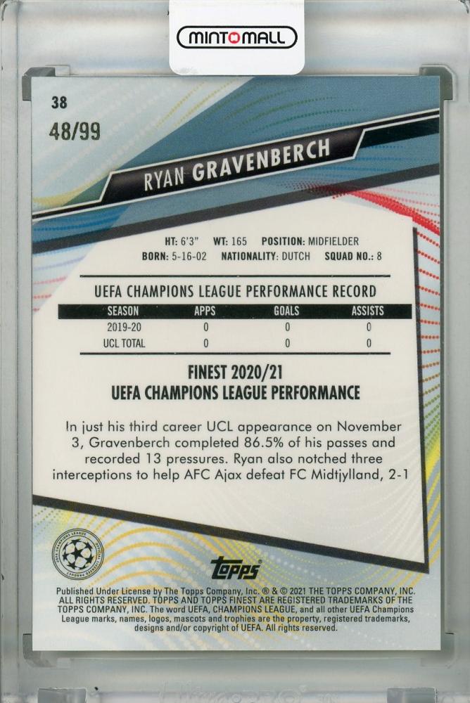 2020-21 Topps Finest UEFA Champions League Ryan Gravenberch AFC Ajax Neon Green Rookie Card 48 of 99
