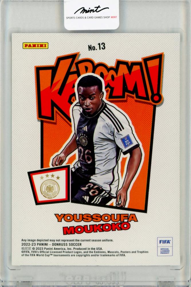 2022-23 Panini Donruss Youssoufa Moukoko Kaboom! soccer trading card front