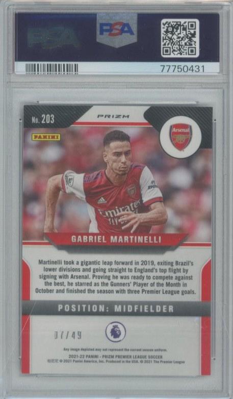 2021 Panini Prizm Premier League Gabriel Martinelli RC Purple Ice graded PSA9 Arsenal football card