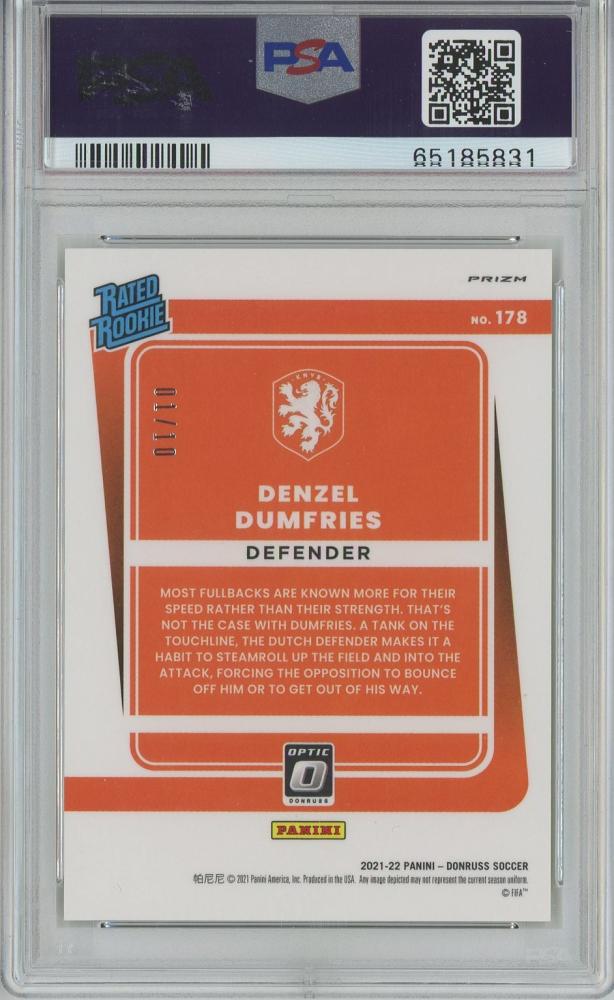 2021-22 Donruss Soccer Road to Qatar Deznzel Dumfries Base RC Gold card graded PSA10 Netherlands