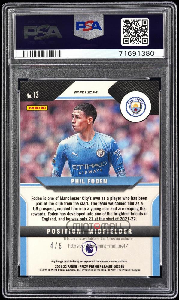 2021-22 Panini Prizm EPL Phil Foden Green Prizm graded GEM MINT 10 PSA Manchester City FC card