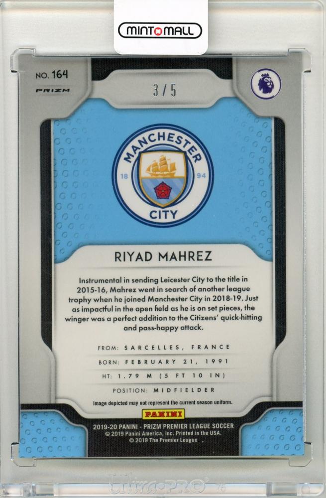 2019-20 Panini Prizm Premier League Soccer Riyad Mahrez Limegreen Breakaway Prizms card from Manchester City