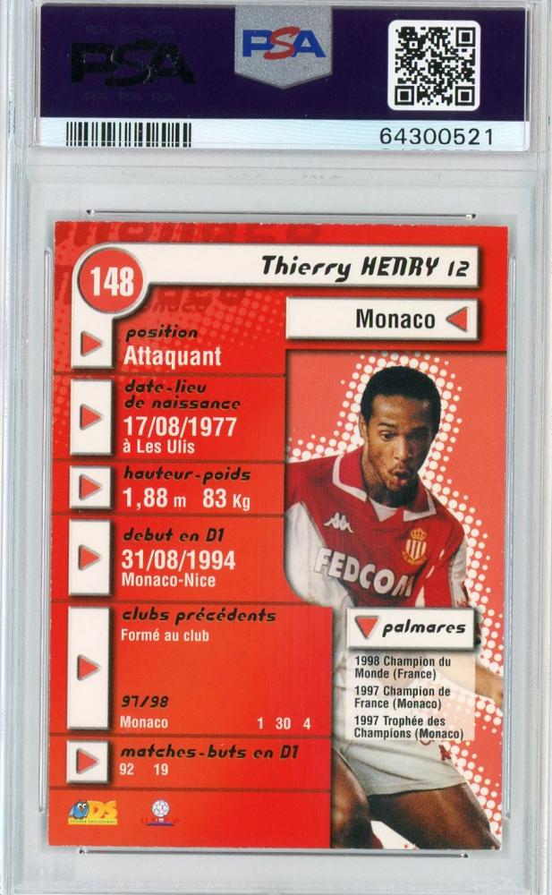 1998-99 DS Card Collections AS Monaco Thierry Henry PSA 8 Rookie Card