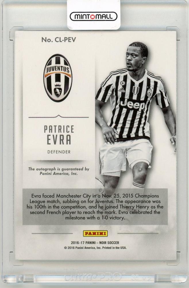 2016-17 Panini Noir Patrice Evra Juventus Club Signatures on-card autograph numbered 35 of 99