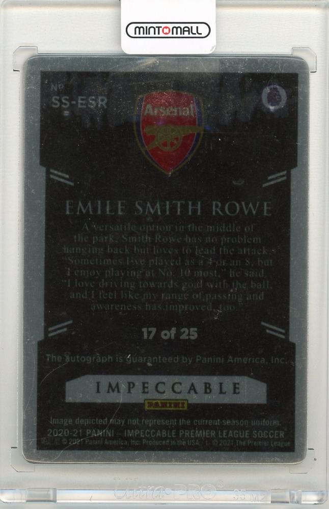 2020-21 Panini Impeccable Premier League Emile Smith Rowe Stainless Stars signed card 17 of 25 Arsenal