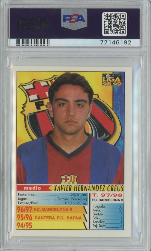 1998-99 Mundicromo Las Fichas de la Liga Xavier Hernández Creus RC card graded PSA7 from FC Barcelona