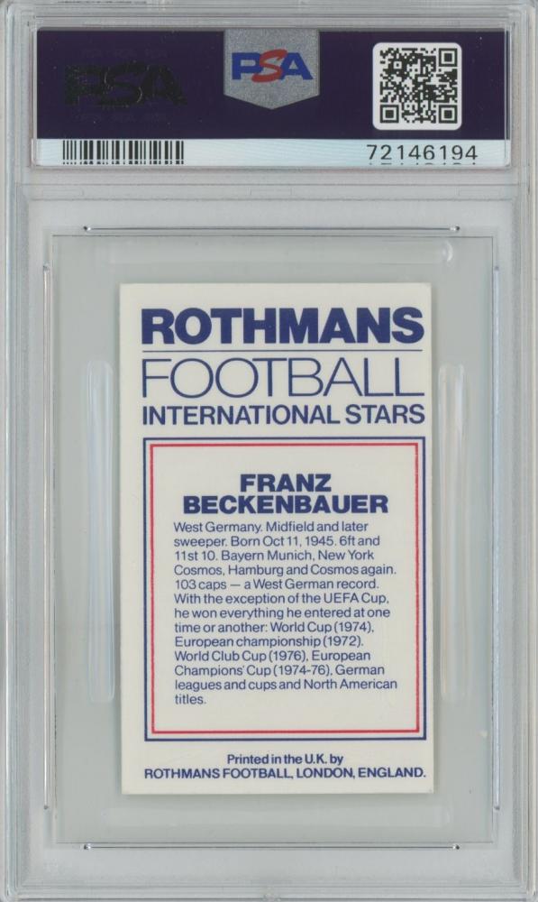 1984 Rothmans Football card featuring Franz Beckenbauer graded PSA9 from International Stars series West Germany