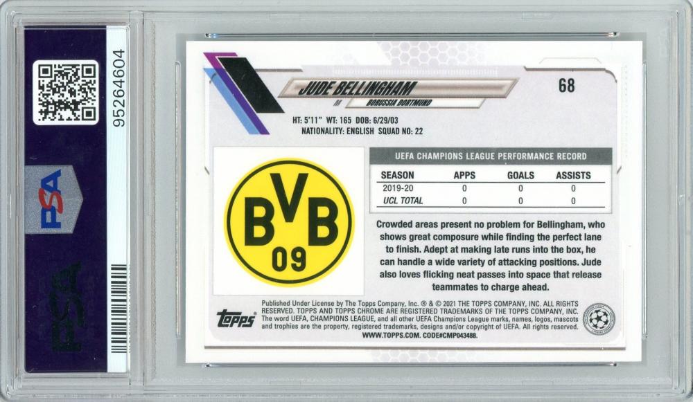 2020-21 Topps Chrome UEFA Champions League Jude Bellingham Rookie card graded PSA 10 from Borussia Dortmund