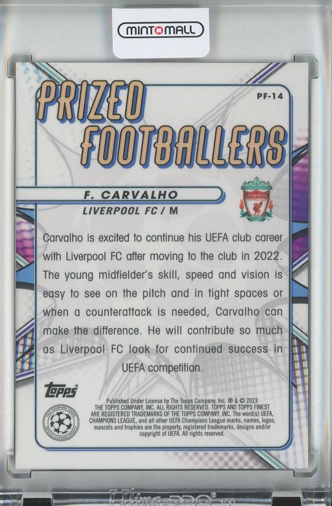 2022-23 Topps Finest UEFA Club Competitions soccer card of F.Carvalho Red Parallels Rookie Card