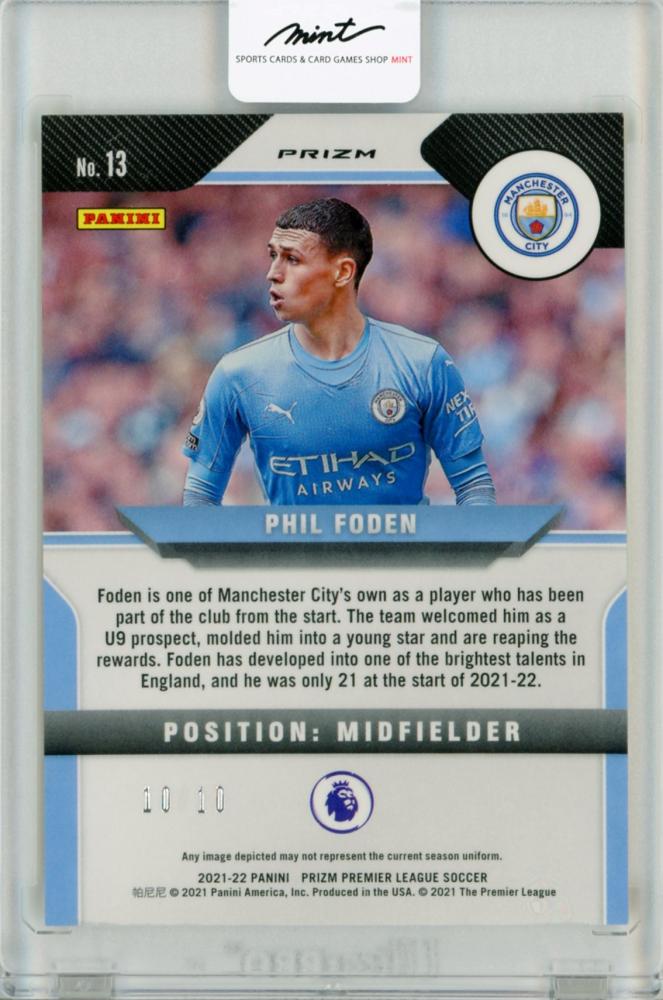 2021-22 Panini Prizm Premier League Phil Foden Base No.13 Gold graded 10 out of 10 collectible card