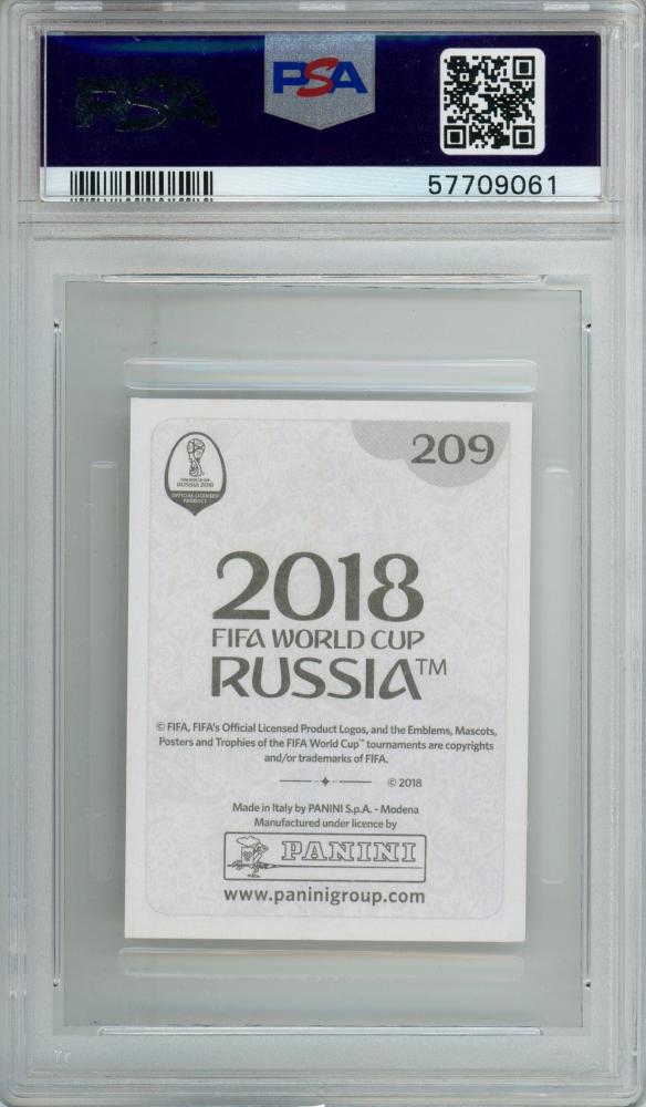 2018 Panini World Cup Kylian Mbappe soccer sticker graded PSA8 with black back and number 209 from France
