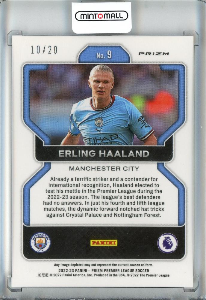 2022-23 Panini Prizm Premier League Erling Haaland soccer card base purple mojo prizms #910/20 Manchester City