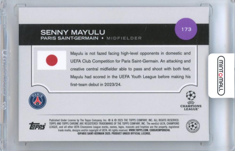 2024-25 Topps Uefa Japan Edition Senny Mayulu Base Orange Mojo Parallel #173 card from Paris Saint-Germain