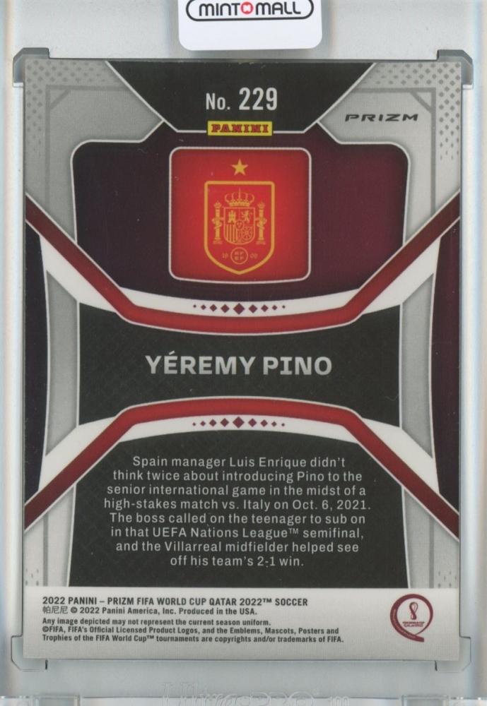 2022 Panini Prizm FIFA World Cup Yeremy Pino Zebra rookie card numbered 229