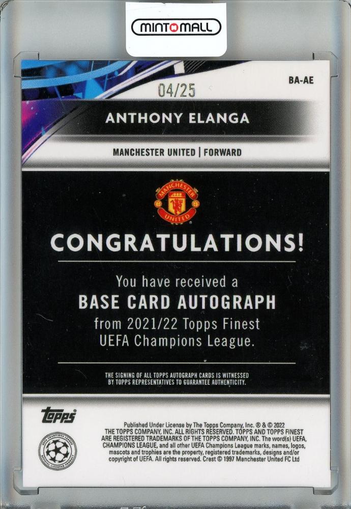 2021-22 Topps Finest UEFA Champions League Anthony Elanga rookie autograph card Orange Wave Refractor #BA-AE04
