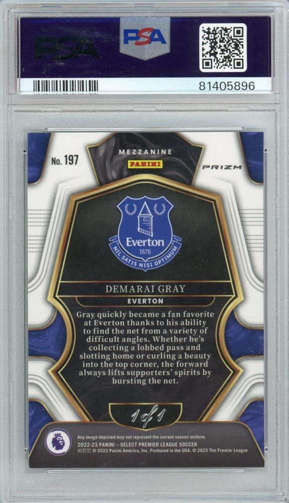 2022-23 Panini Select Premier League Demarai Gray Mezzanine Black #1971 PSA10 trading card from Everton