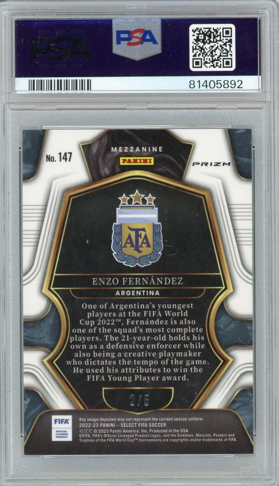 2022-23 Panini Select FIFA Enzo Fernandez Mezzanine Green #147 rookie card graded PSA9