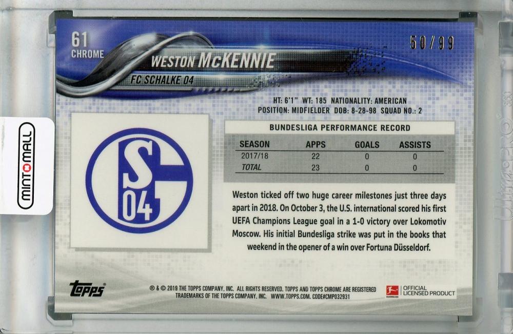 2018-19 Topps Chrome Bundesliga FC Schalke 04 Weston McKennie Base Green Parallel card numbered 50 of 99