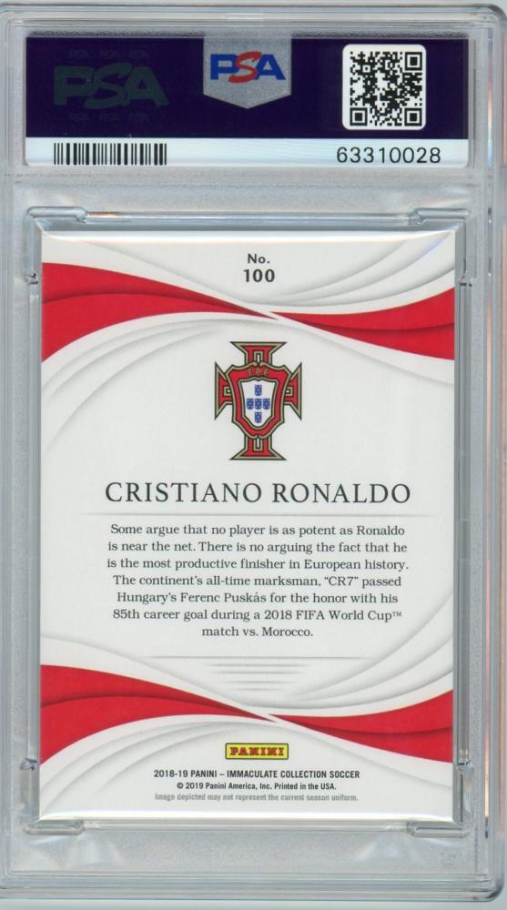 2018-19 Panini Immaculate Collection Cristiano Ronaldo Portugal Base Card graded PSA 38 of 65