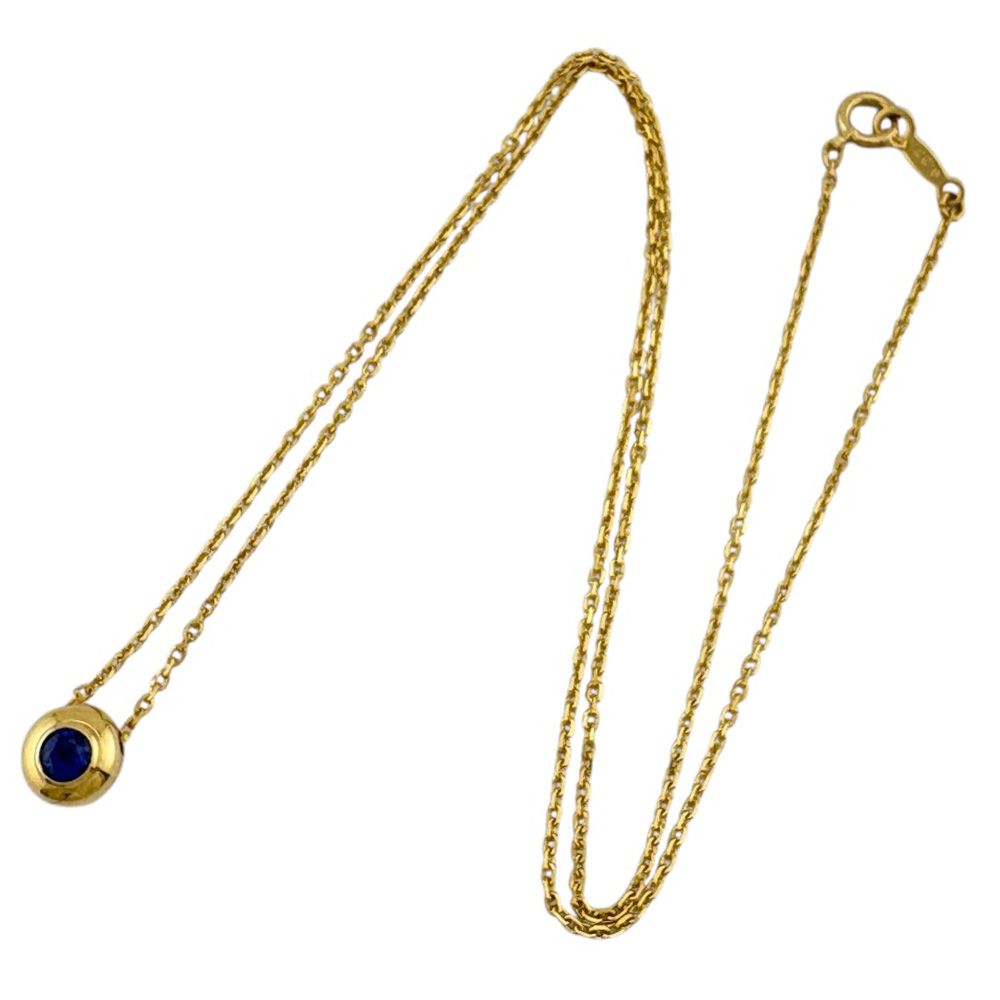 Mikimoto ladies necklace in 18K yellow gold with sapphire, weighing 2.6g, marked K18 on clasp, made in Japan