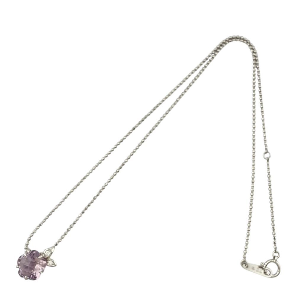 Tasaki 18K white gold ladies necklace with morganite gemstone featuring 40cm adjustable chain