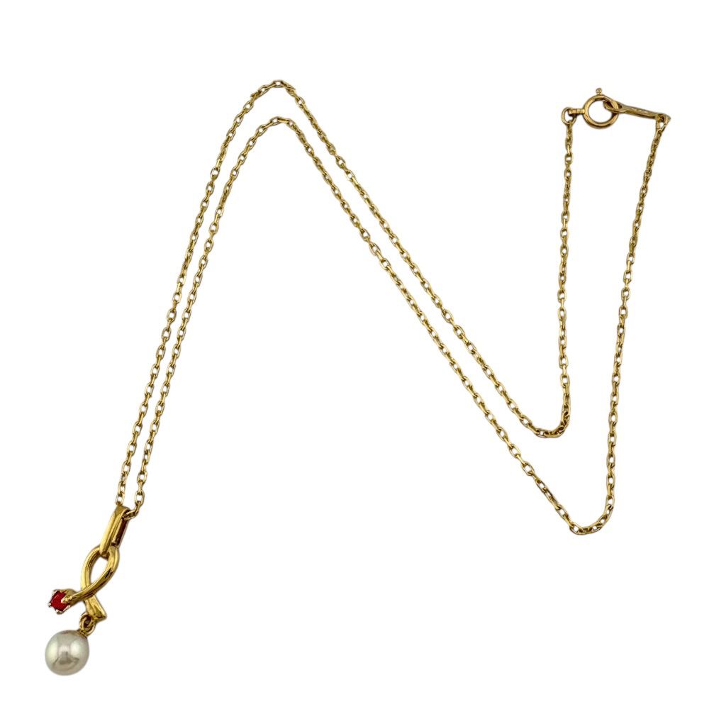 Mikimoto 18K yellow gold necklace with single pearl for ladies, weight 2.5g, Japanese craftsmanship