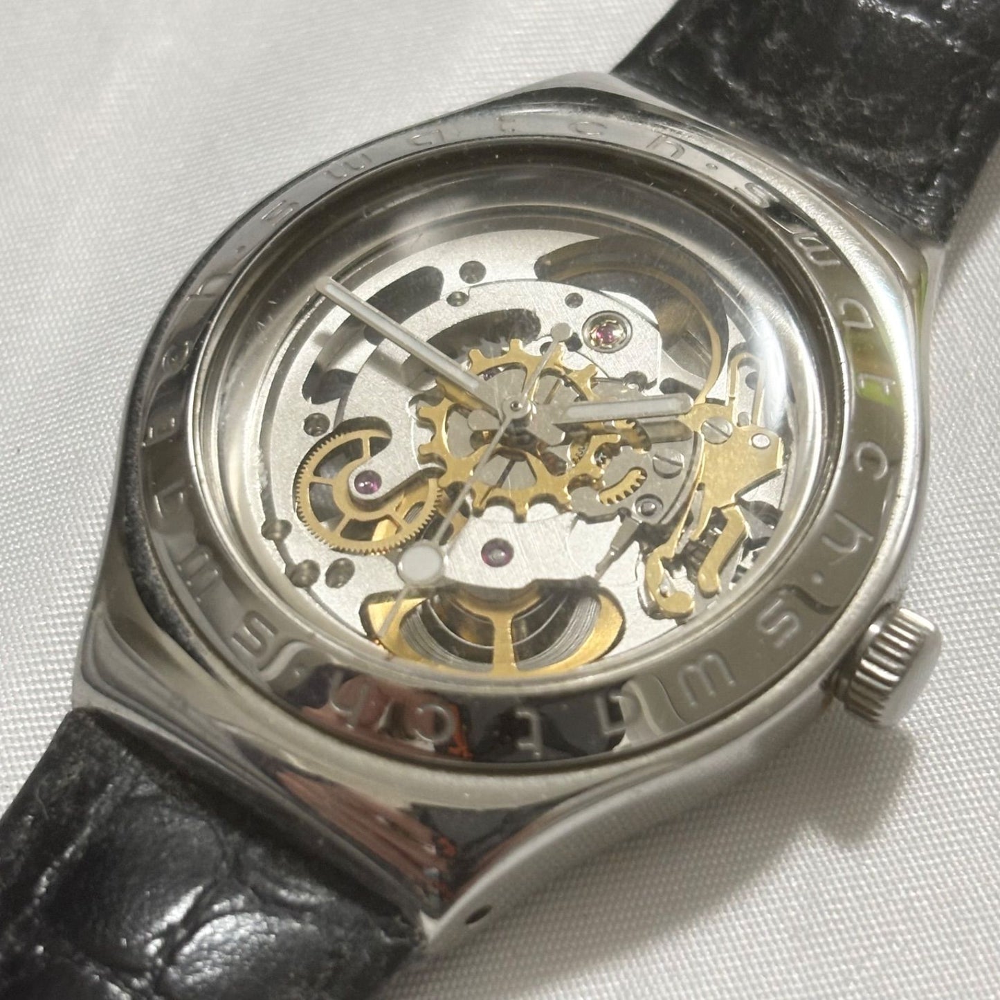 swatch Irony Automatic Skeleton Silver Black Men's — Japanese