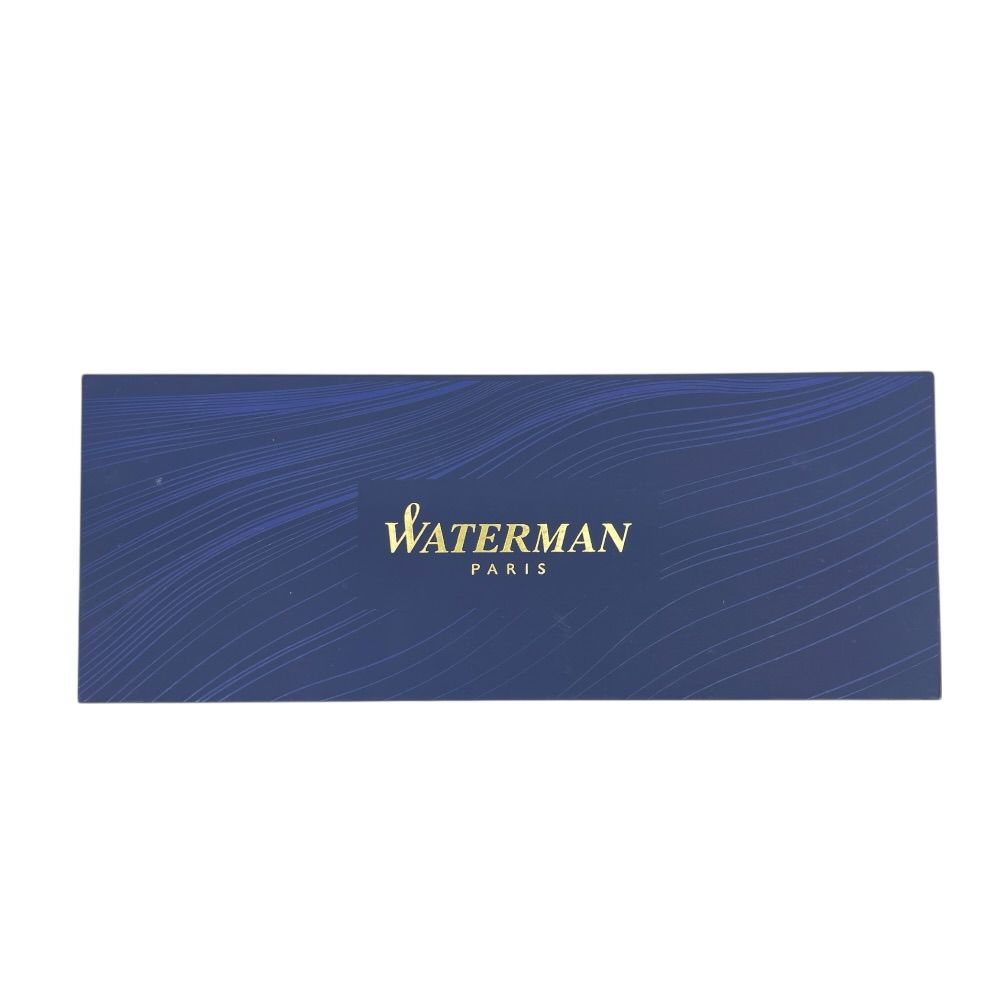 Waterman Expert Fountain Pen with a 14 cm length, sleek black body, and silver accents shown on white background
