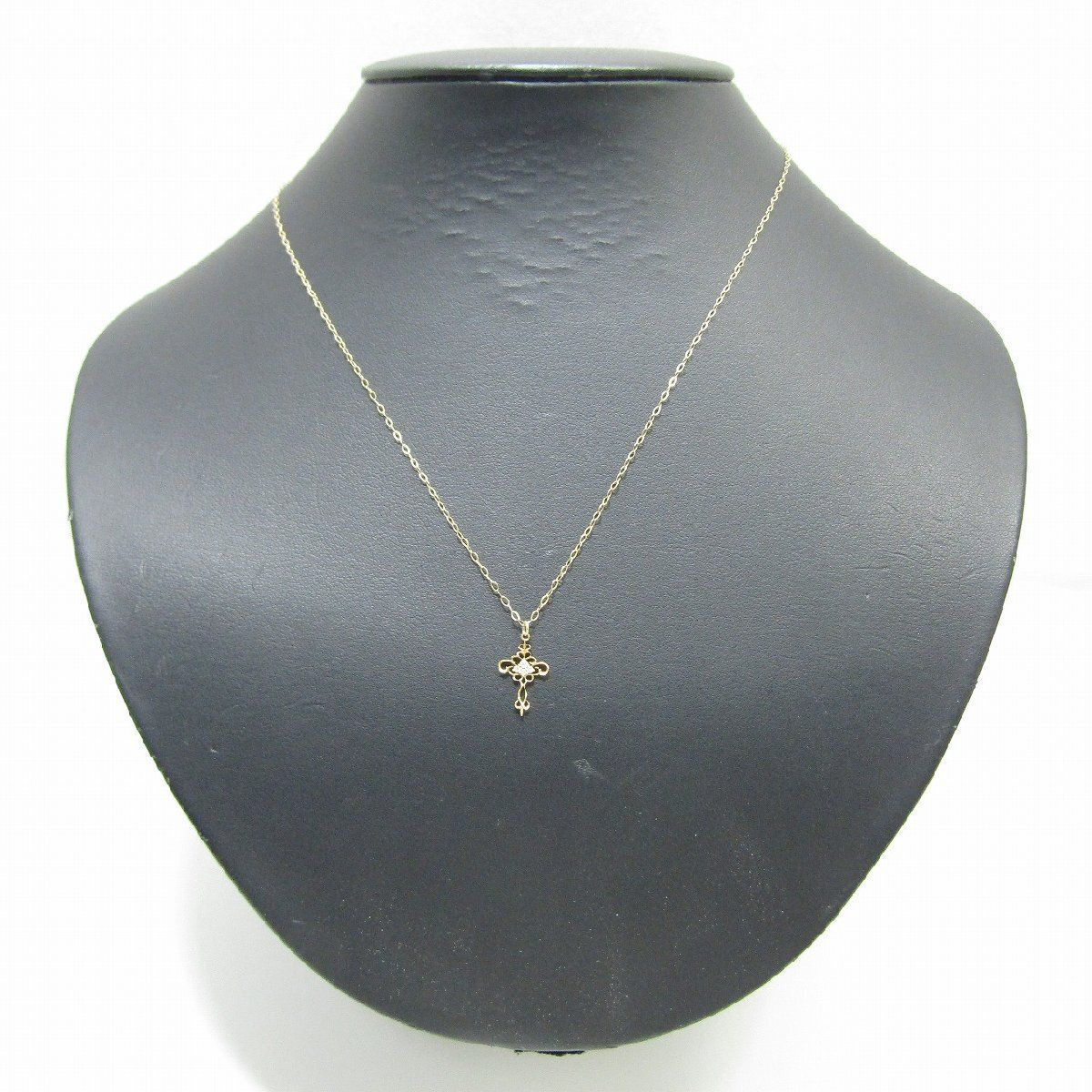 Agete pink gold K10 diamond pendant necklace with 45cm chain length weighing 0.8g