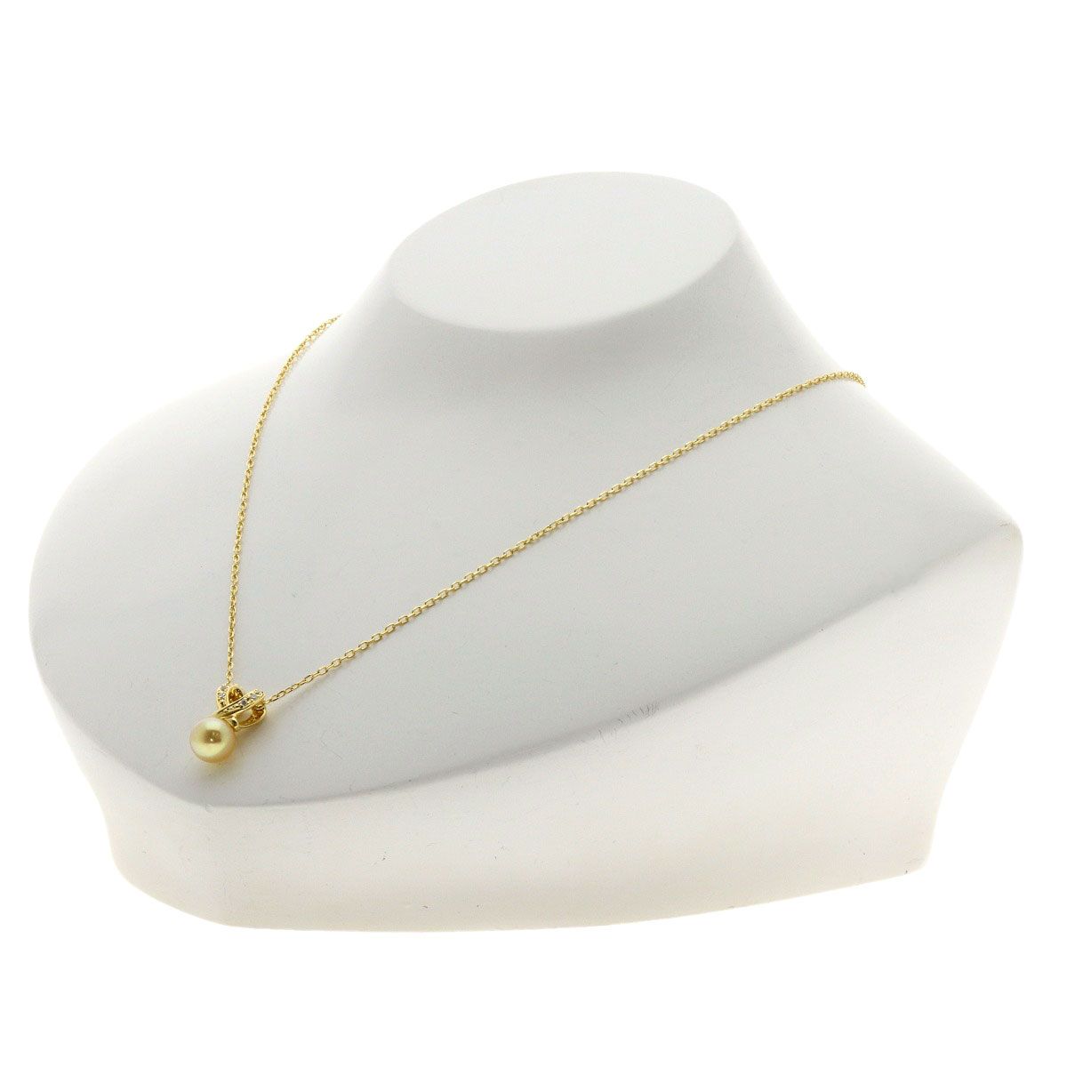 Mikimoto Pearl Diamond Heart Motif Necklace in K18 Yellow Gold with 7.5mm pearl and diamond detail