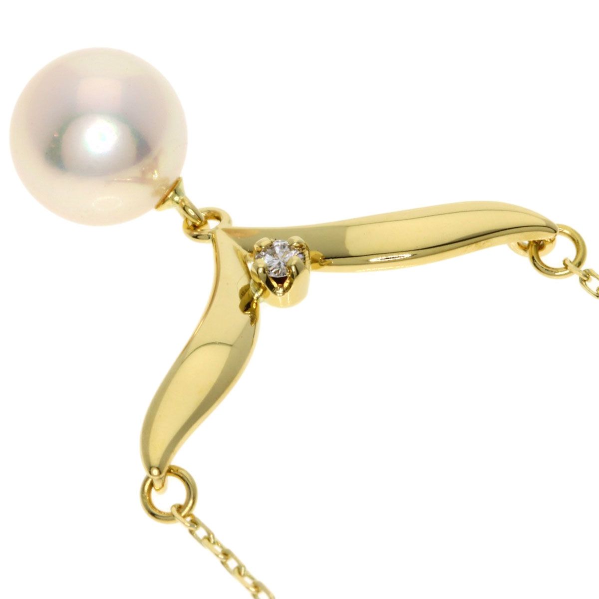 Mikimoto K18YG gold tone ladies necklace with pearl and diamond pendant and 42cm chain length