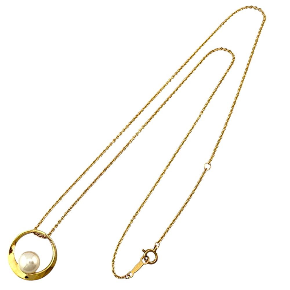 Mikimoto 18K yellow gold necklace with Akoya pearls for women weighing 4.8 grams