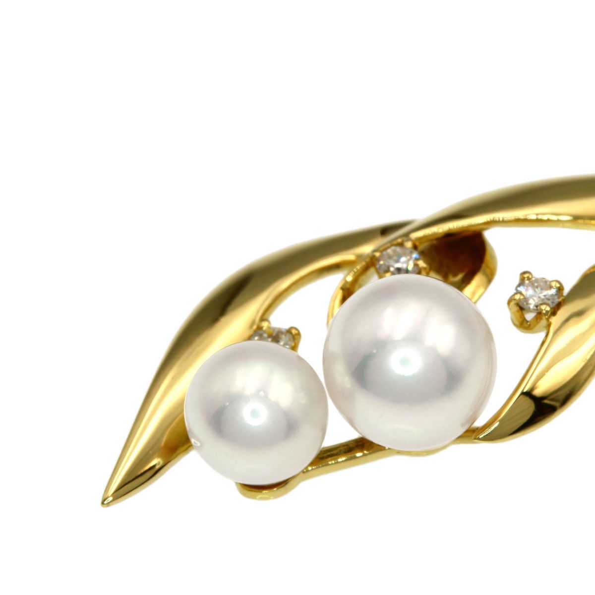 Mikimoto Pearl 3P Diamond Necklace in K18 Yellow Gold with 5.4-6.6mm pearls and 40cm chain
