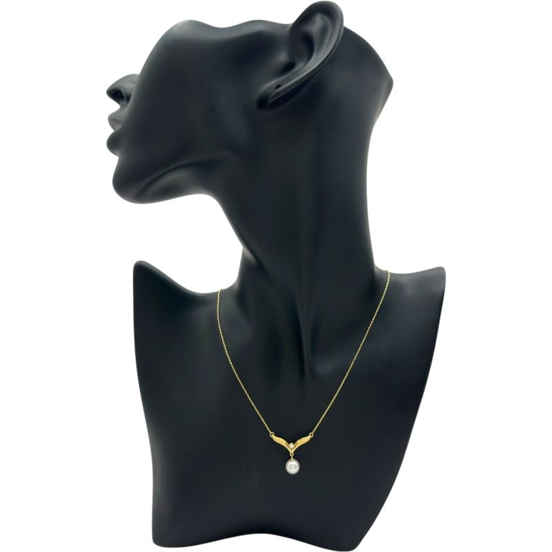 Mikimoto K18 gold necklace with pearl and diamond accents, 42 cm length for ladies