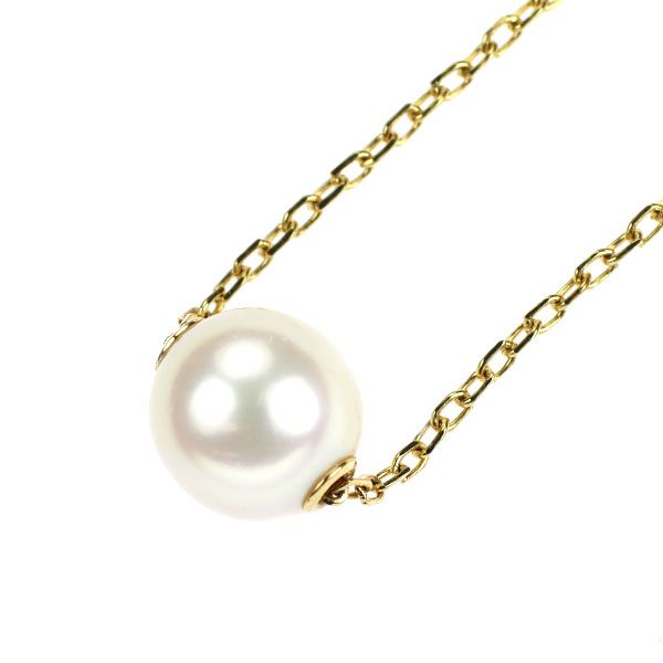 Mikimoto K18YG Akoya pearl pendant necklace featuring a single 7.8mm pearl on a 43cm yellow gold chain