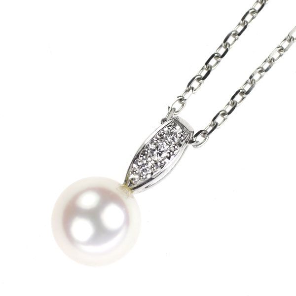 Mikimoto K18WG Akoya pearl diamond pendant necklace featuring a 7.2mm round pearl on white gold chain