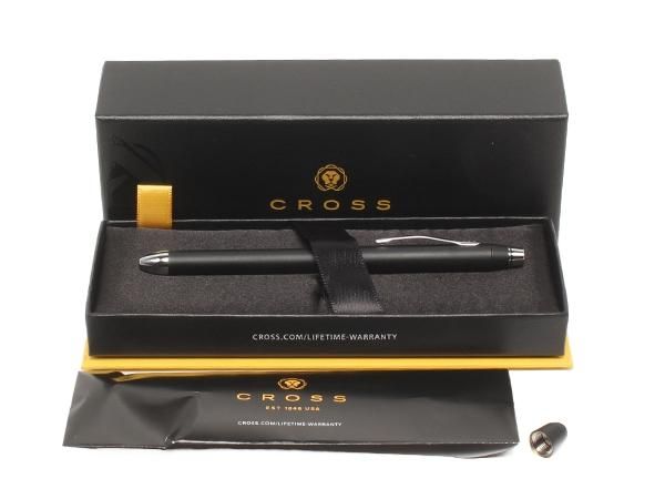 Cross ballpoint pen and mechanical pencil set with sleek black barrels measuring 13.5 cm each