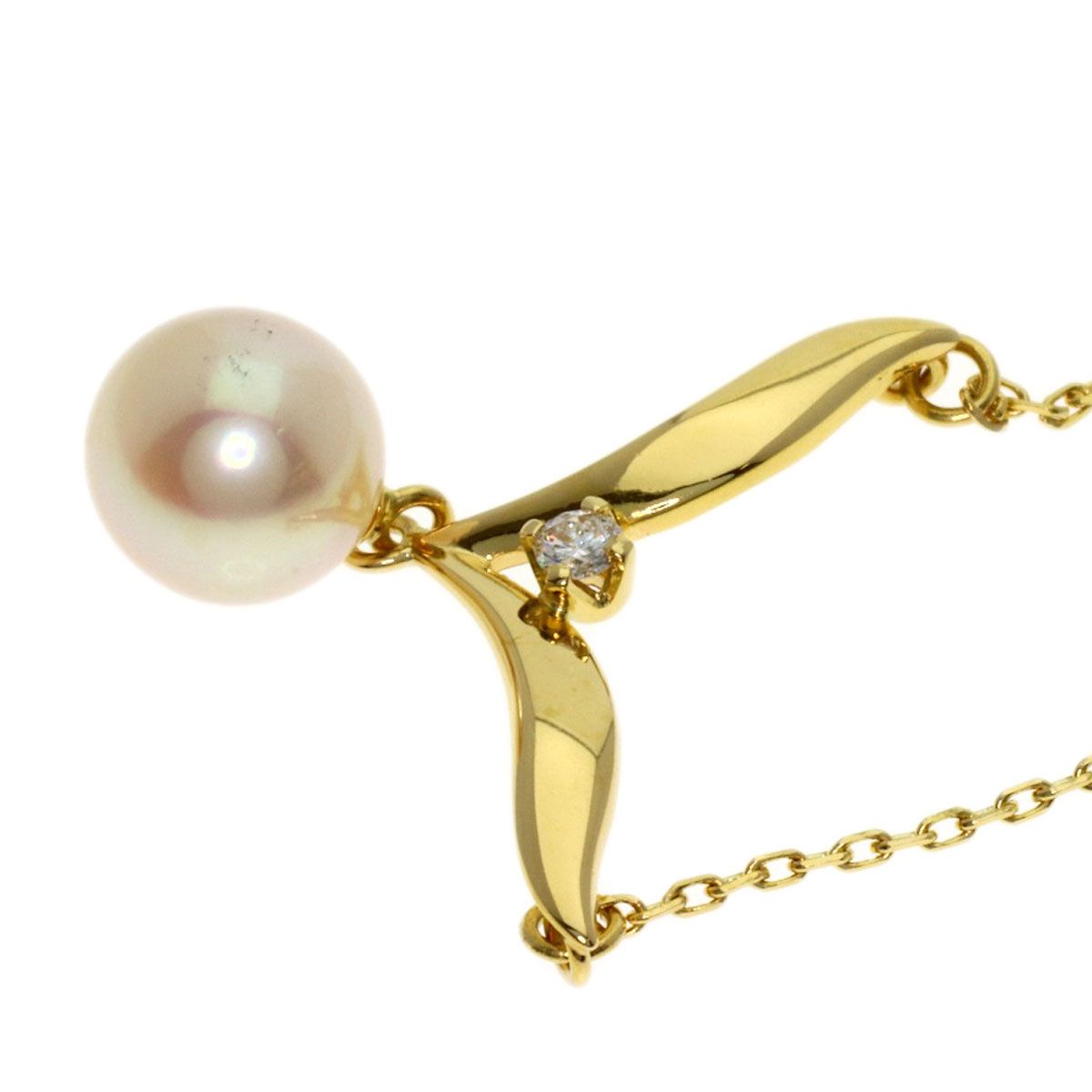 MIKIMOTO ladies pearl diamond necklace with 7mm pearl on 42cm K18YG gold chain