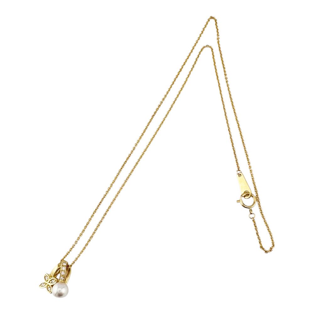 Mikimoto 18K yellow gold necklace featuring a flower design with pearl detail for ladies